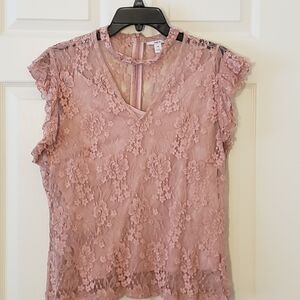 Uniqlo Floral Lace Blouse in Soft Pink | Women's XL
